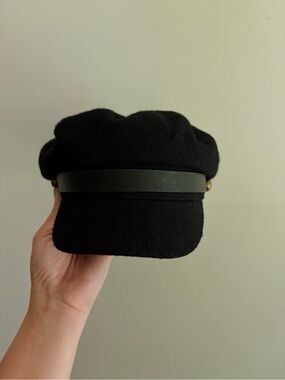 Black Wool Fisherman Cap with Leather Band